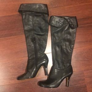 Sexy leather knee high boots